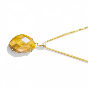 Purple Luxury 18 Carat Gold Chain with Tiger Eye rhombus shaped Pendant  Unisex - Image 3